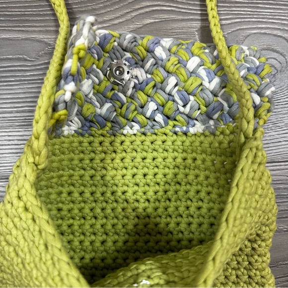 Handmade Crochet Shoulder Bag Green Gray Textured Knit‎ Y2K Artisan Purse - Picture 4 of 5